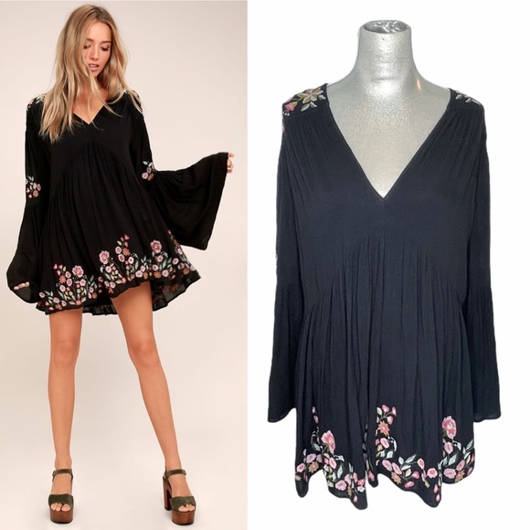 free people te amo mini dress Free People Te Amo Red Embroidered Babydoll Mini Dress Sz Large Women